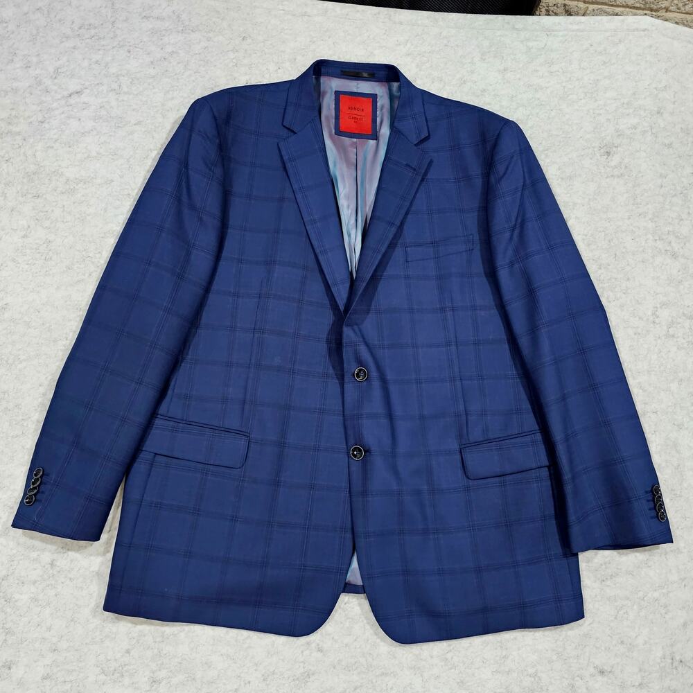 Renoir Wool Classic Fit Windowpane Plaid Two Button Sport Coat Blazer Sz 50L
